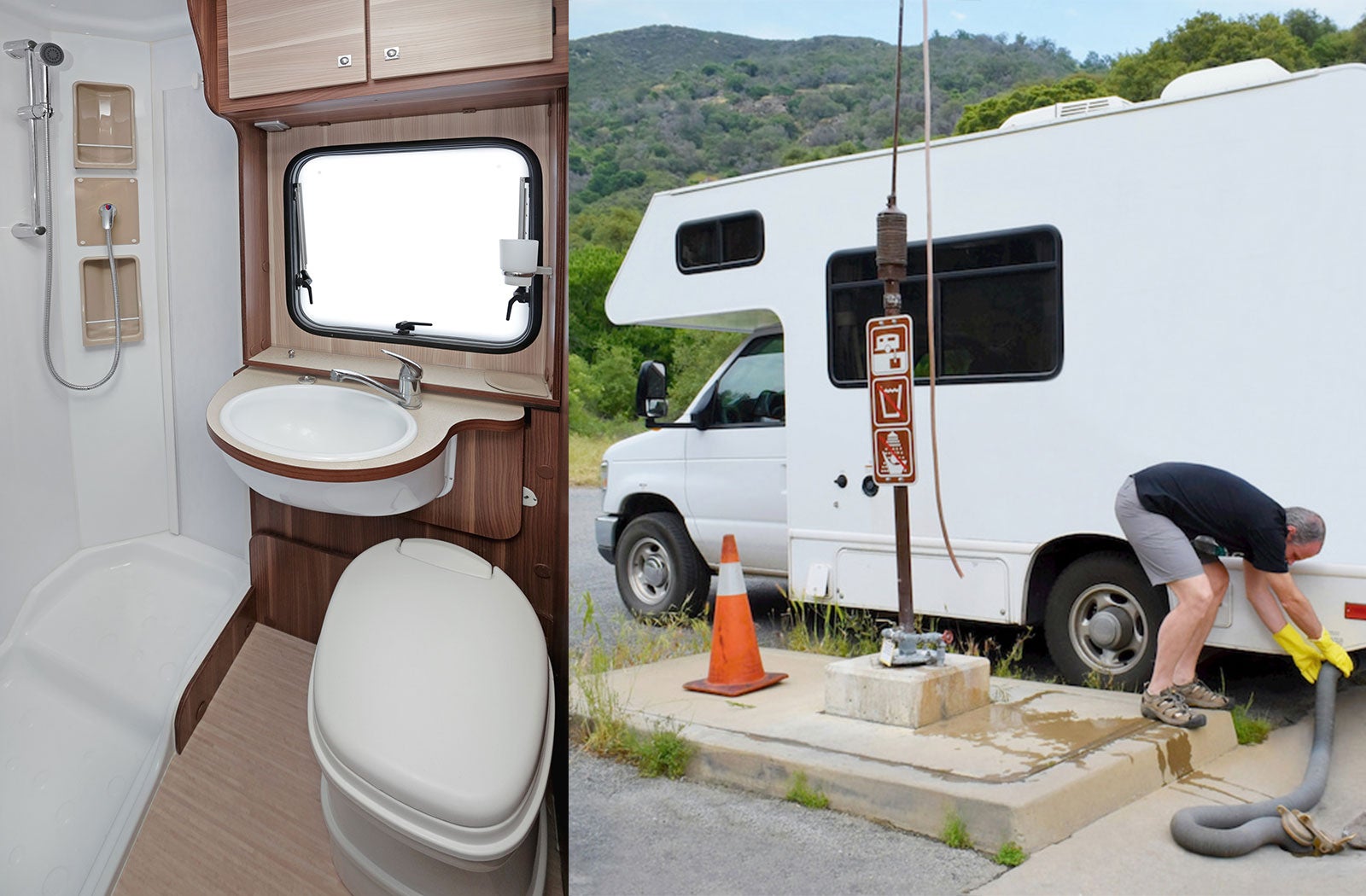 Portable RV/camper toilet and holding tank setup in Topeka, Kansas